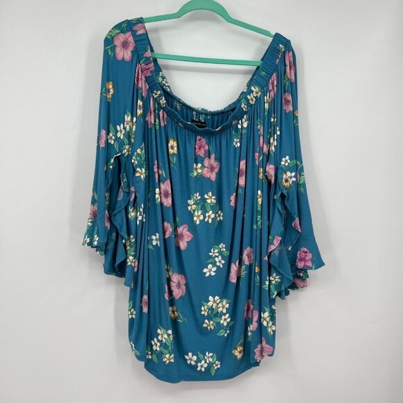 Lane Bryant Off The Shoulder Ruffle Flounce Sleeve Floral Blouse Top Shirt Plus - Picture 1 of 12